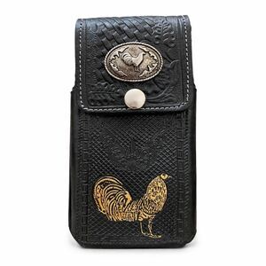 Handmade Western Cowboy Tooled Basketweave Leather Rooster Phone Case